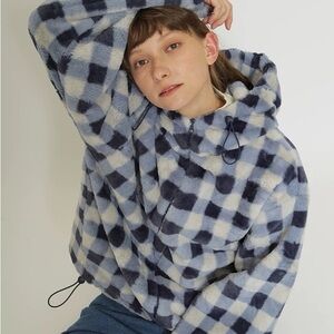 Blue Fuzzy Checkered Teddy Jacket